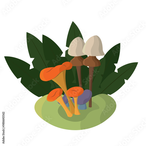 Colorful fantasy mushrooms set. Vector