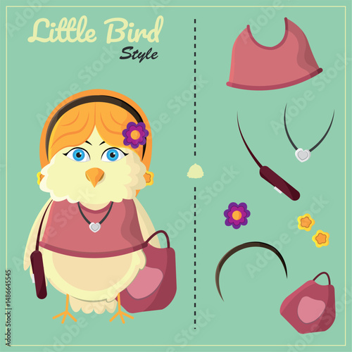 Chic bird fashion outfit. Vector