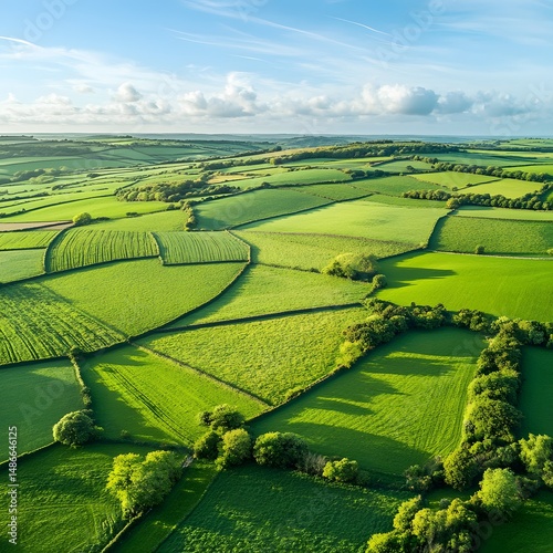 Aerial View Lush Green Farmland Fields