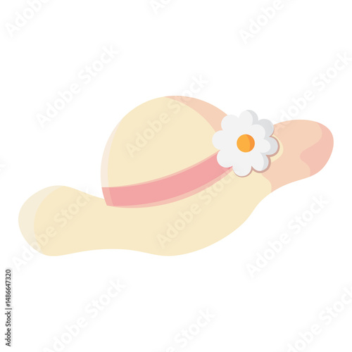 Wide brim hat with daisy trim. Vector