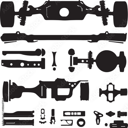 Car Suspension System Parts Silhouette Diagram Illustration