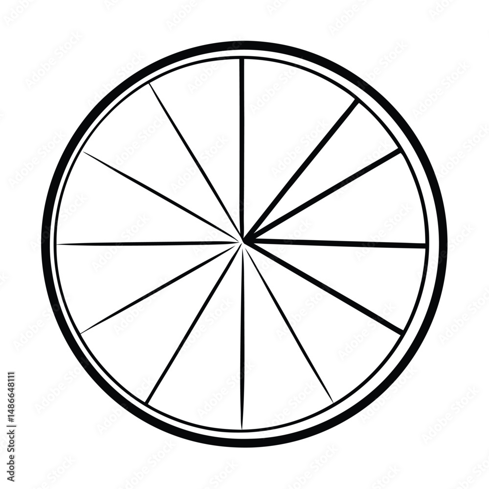 Circular Diagram: 12-Segment Pie Chart, Sectors, Angles, Geometry Coloring Page