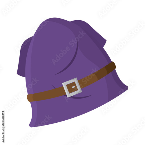 Purple fabric hat with buckle. Vector