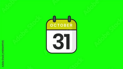 Animated calendar icon showing the date October 31st. Ideal for reminders, event announcements, social media content, and any project needing a visual representation of this date.