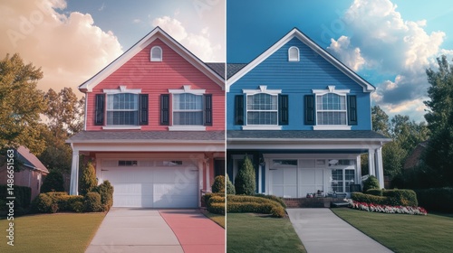 Two story houses pink and blue exterior paint colors real estate home improvement