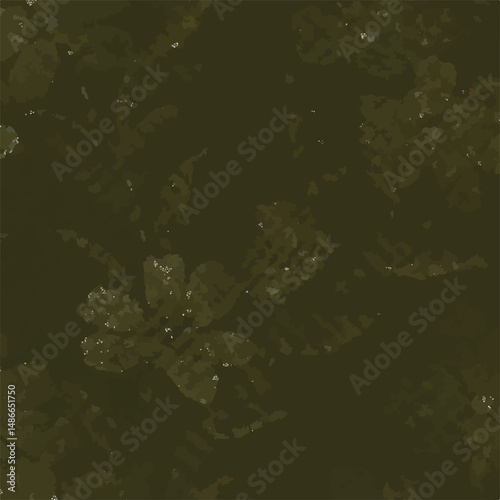 Floral pattern with stylized flowers and leaves on a dark background. Design has a vintage, slightly textured, or stippled appearance.