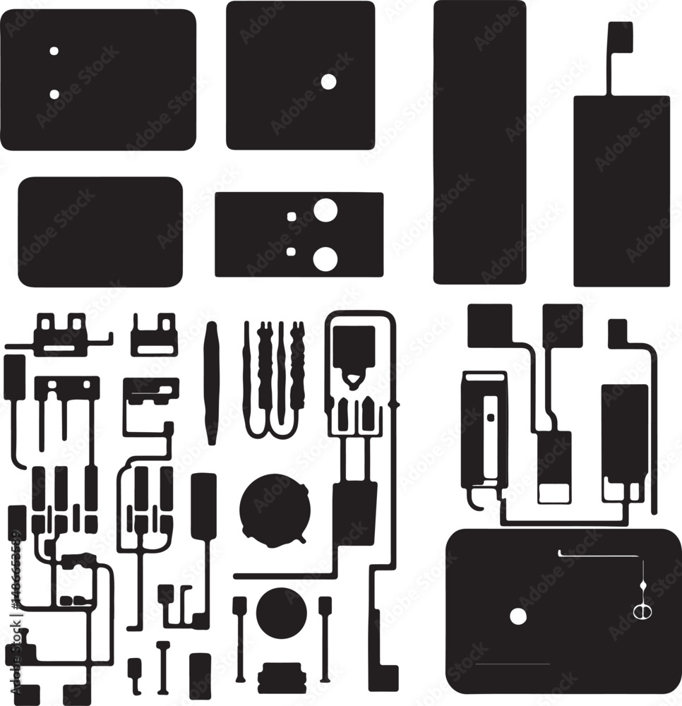 Black Silhouette Electronic Components Layout Design
