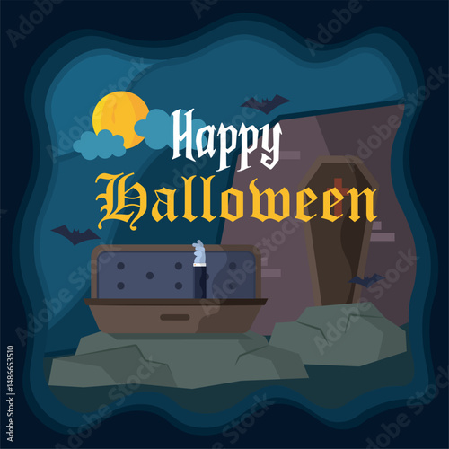 Vampire rising from coffin. Vector