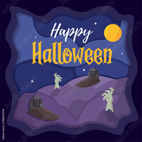 Zombies rising from graves. Vector