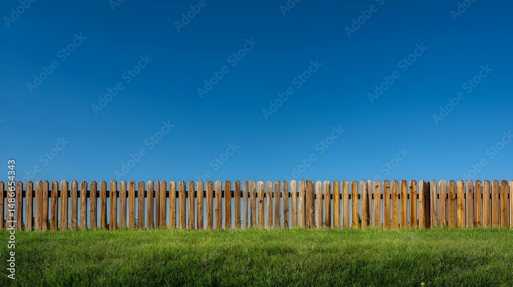 Obraz premium Fence with bright green grass clear sky inspires vibrant backyard landscaping ideas seasonal outdoor renovation