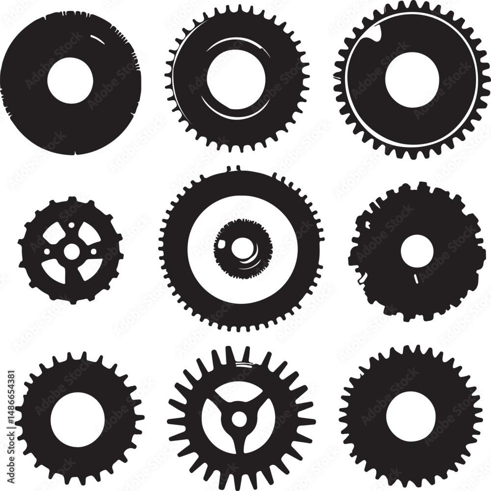 Gear Wheels Silhouettes: Grunge Industrial Design Elements Set Gear Wheels Silhouettes: Grunge Industrial Design Elements Set