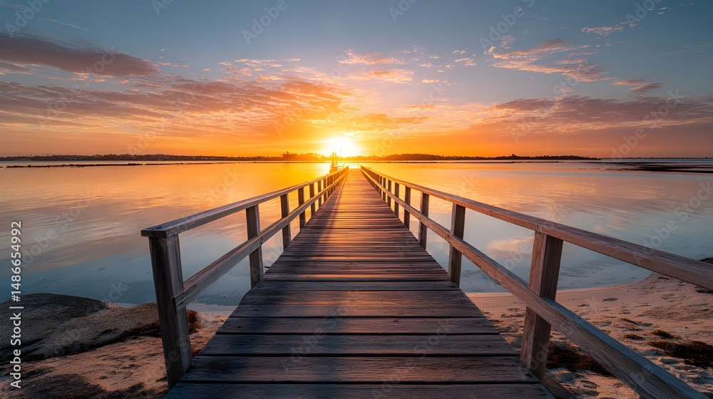 Obraz premium Capture the Sunset at the Jetty with Golden Hues and Coastal Atmosphere for Stunning Views