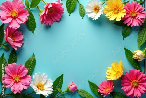 Vibrant, colorful spring background with blooming flowers and fresh green leaves , leaves, life, nature