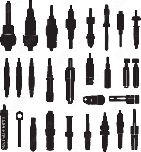 Silhouette Collection of Various Mechanical Parts and Tools