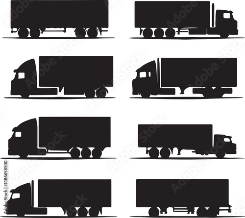 Silhouette Set of Semi Trucks in Various Styles and Designs
