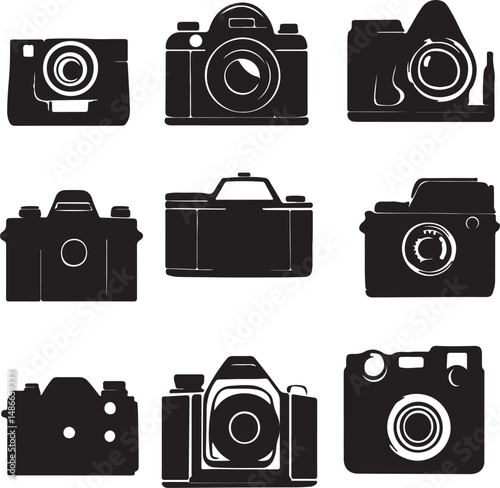 Black Camera Silhouettes: Vector Illustration Set for Design