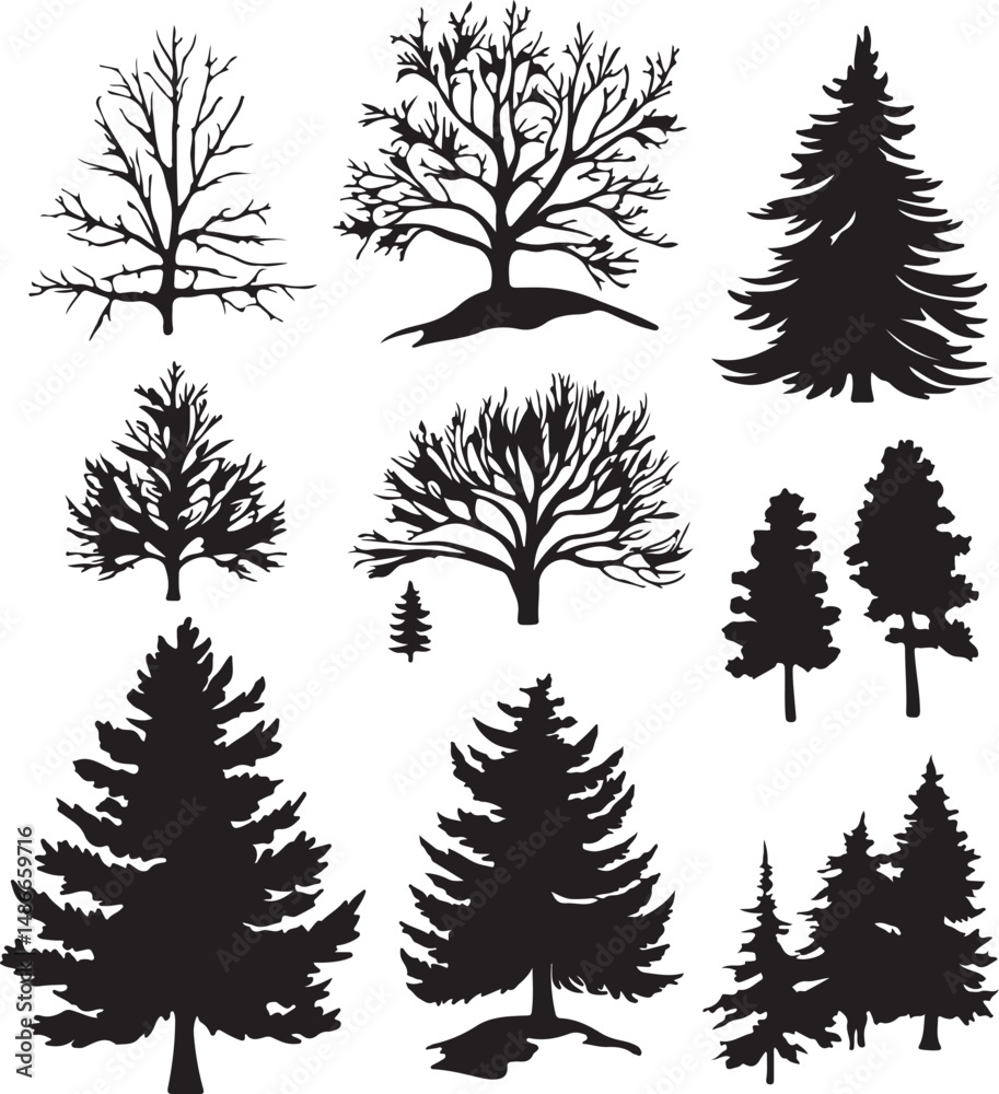 Fototapeta premium Silhouette Tree Collection: Various Tree Silhouettes for Design