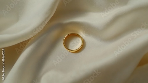Simple gold band ring on soft satin fabric elegant minimalist jewelry photography