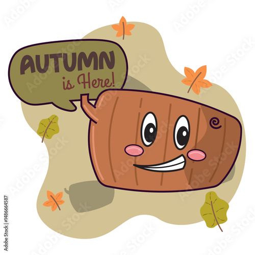 Cute happy autumn wooden log character Vector