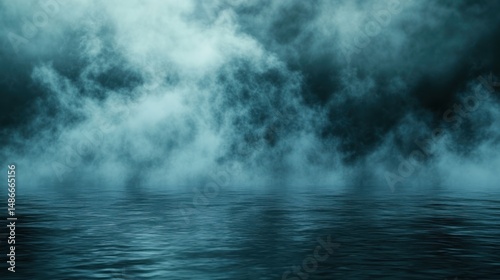 Moody water reflection dark teal fog atmospheric sky serene nature scene