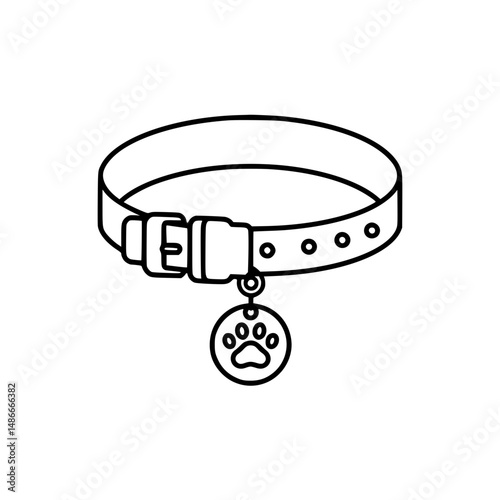 Simple Line Drawing of a Pet Collar with Paw Print Charm