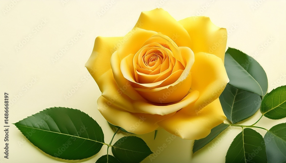 Fototapeta premium yellow rose with delicate green leaves on white green yellow