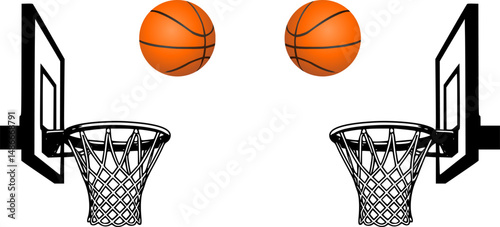 Basketball Hoop, Backboard and Ball Scene – Slam Dunk Mockup Vector for Custom Character Design