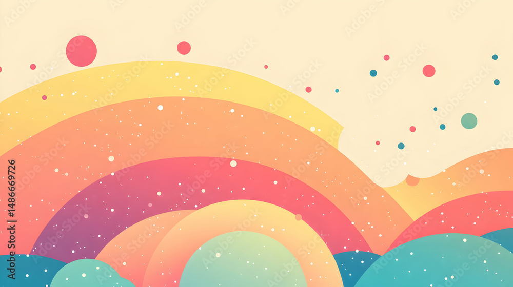 Fototapeta premium Abstract pastel layered landscape background with retro style and colorful circles