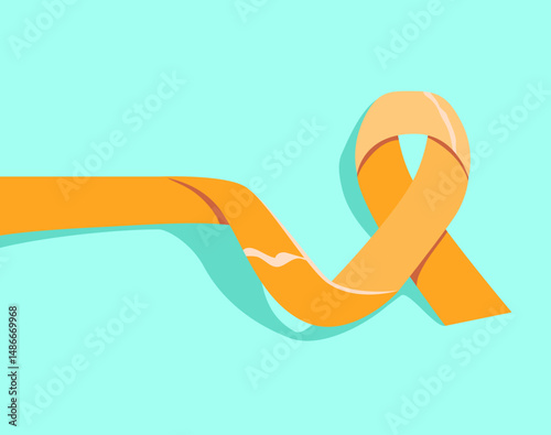 Vector illustration of a realistic gold ribbon, the universal symbol for childhood cancer awareness and support. Healthcare campaigns and social media awareness background