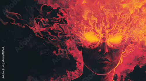 A spirit burning with anger, its flames flickering and casting shadows of fury and frustration. [Neon Folktales] | Echo God | flickering spirit. Illustration