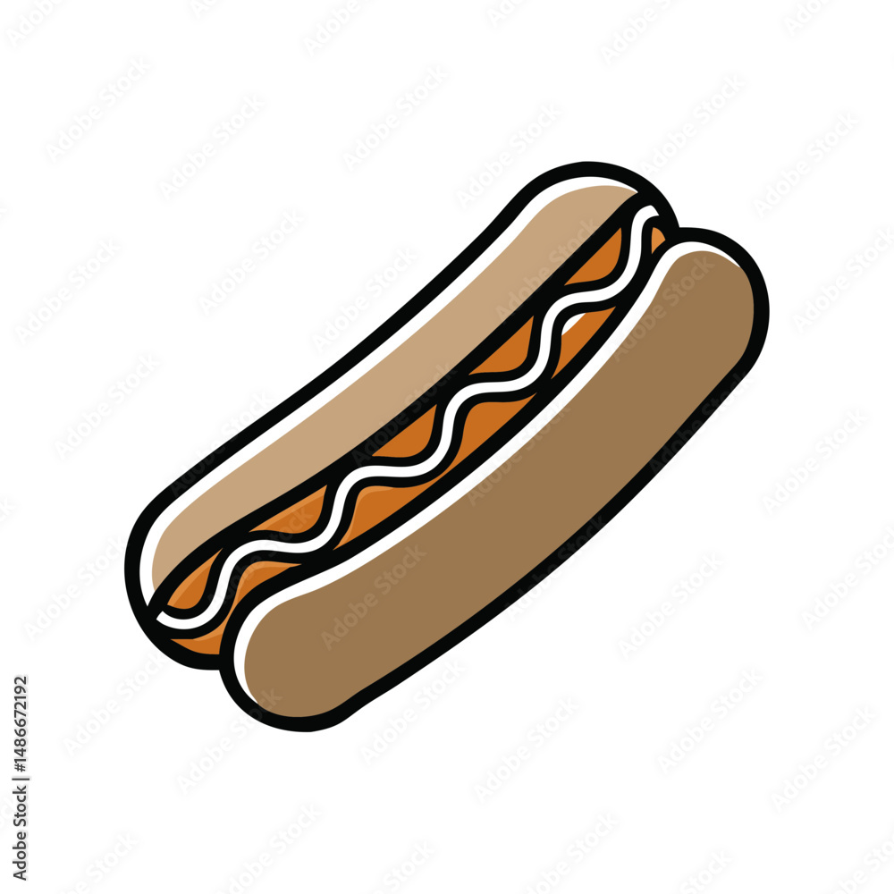 Hot dog with mustard in simple illustrative style Hot dog with mustard in simple illustrative style