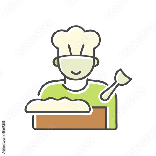 Chef preparing fresh bread with a spatula in a bakery setting  