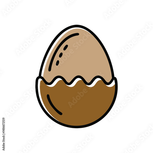 Cracked brown egg with a zigzag pattern on top 
