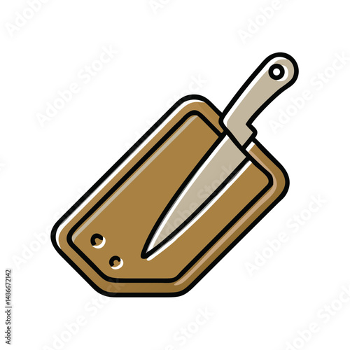 Cutting board with knife in flat design style  