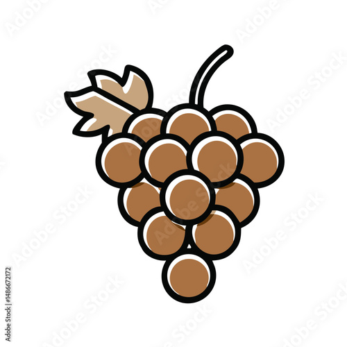 Grapes illustrated in brown color with a leaf detail  