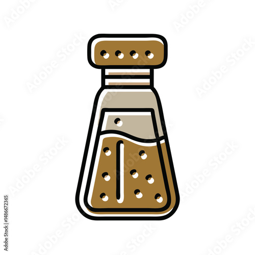 Glass salt shaker with brown seasoning on a white background  