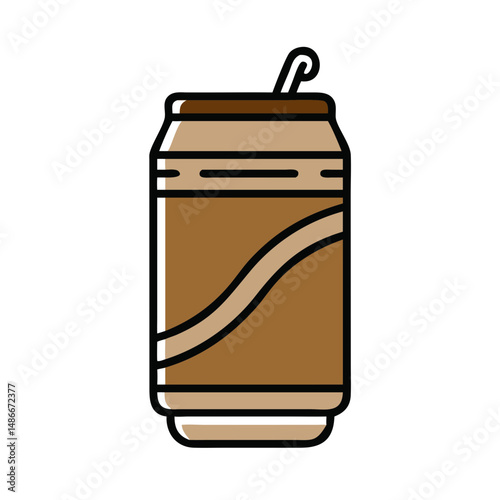 Brown soda can with straw in simple flat design  