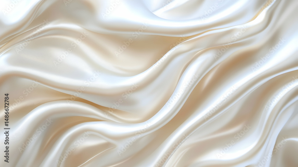 Fototapeta premium Luxurious champagne silk fabric waves, a mesmerizing display of smooth texture