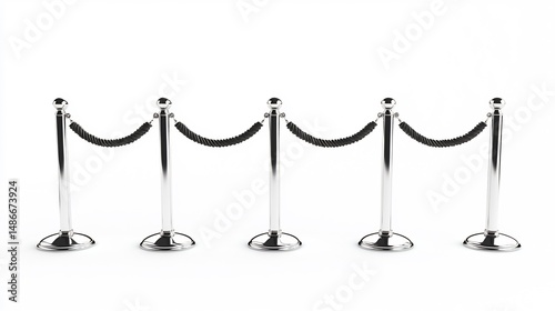 Museum style stanchions ropes in a prestigious arrangement cleanly isolated on white
