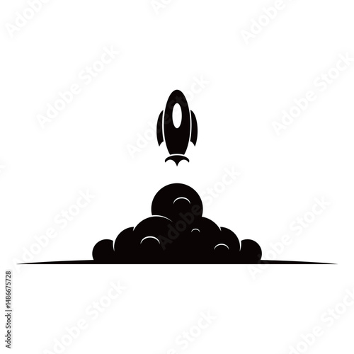 VECTOR LOGO ROCKET WHEN TAKING OFF BLACK COLOR