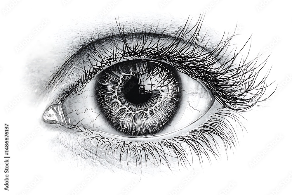 Obraz premium Monochrome eye sketch with color contrast high resolution photo