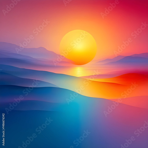 Abstract Colorful Sunset - Geometric Seaside Landscape