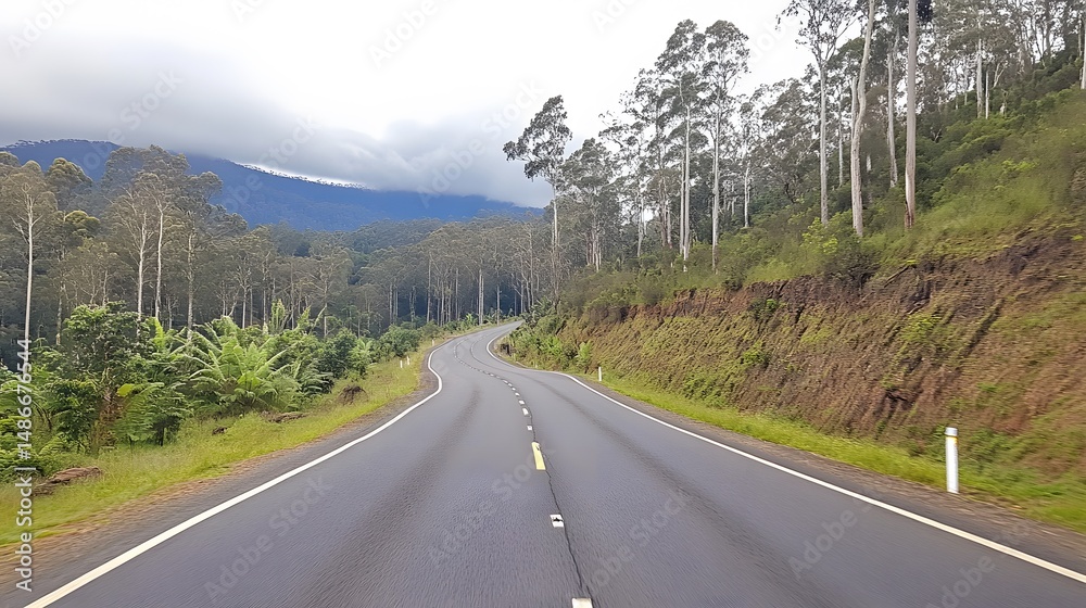 Fototapeta premium Winding Road Through Lush Green Forest Landscape