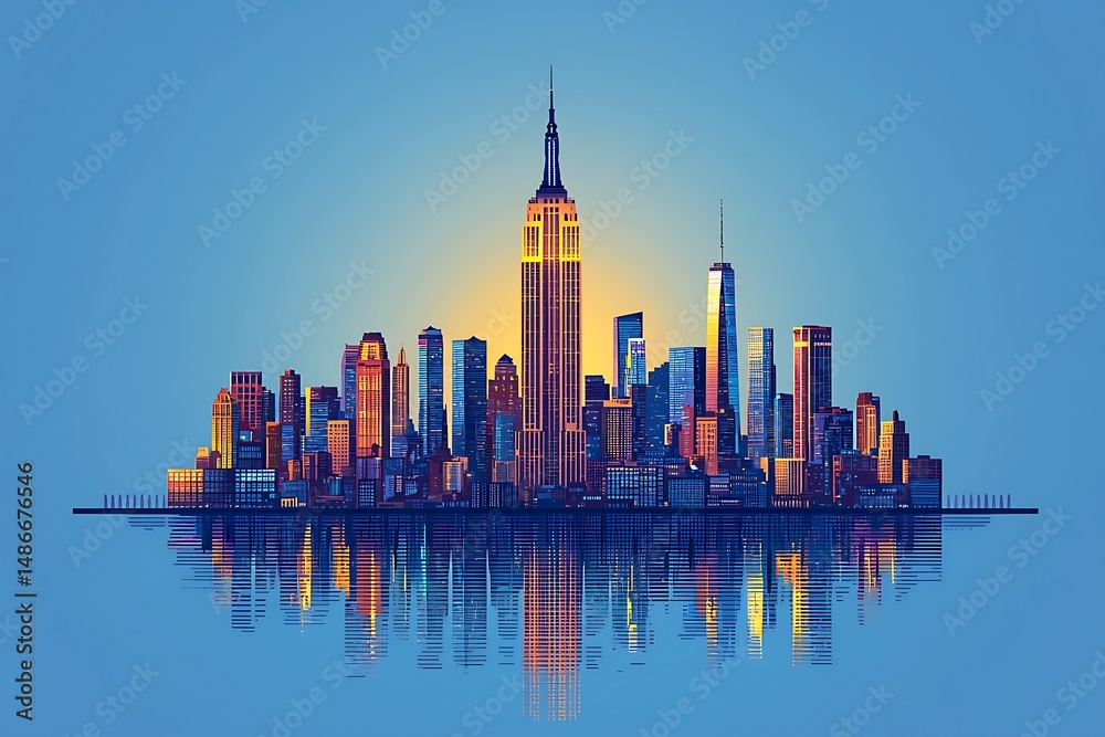 Fototapeta premium New york city skyline colorful backdrop high resolution photo