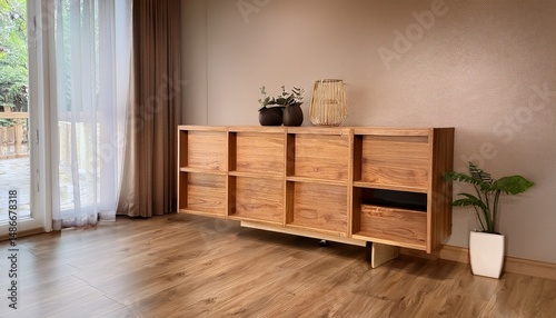 wooden showcase in the room modern and decent room decoration photo