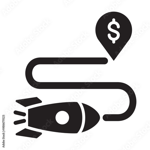 Rocket to the target icon. Entrepreneur progress icon. Champion icon. Symbol of win, goal, award, target, completed, accomplished. Vector illustration.