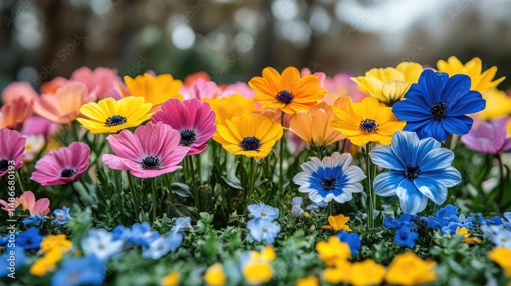 Fototapeta premium Colorful flowers in spring garden.