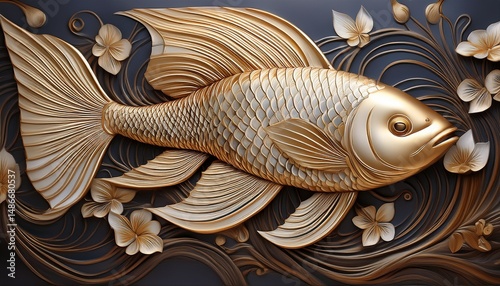 beautiful fish 3d relief wallpaper mural wallpaper wall art ai generated illustration