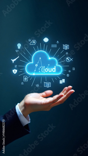 Wallpaper Mural A hand holds a cloud computing concept with a blue glow. It signifies the technology of data management and digital connection. Torontodigital.ca