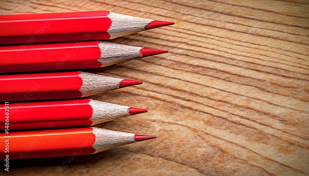 Obraz premium closeup red pencil point sharp graphite wood texture background art color macro image office supply detail design sketch